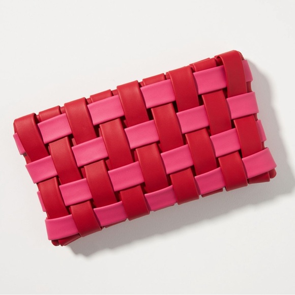 Anthropologie Handbags - Anthropologie Puffy Woven Red and Pink Woven Clutch Or Crossbody